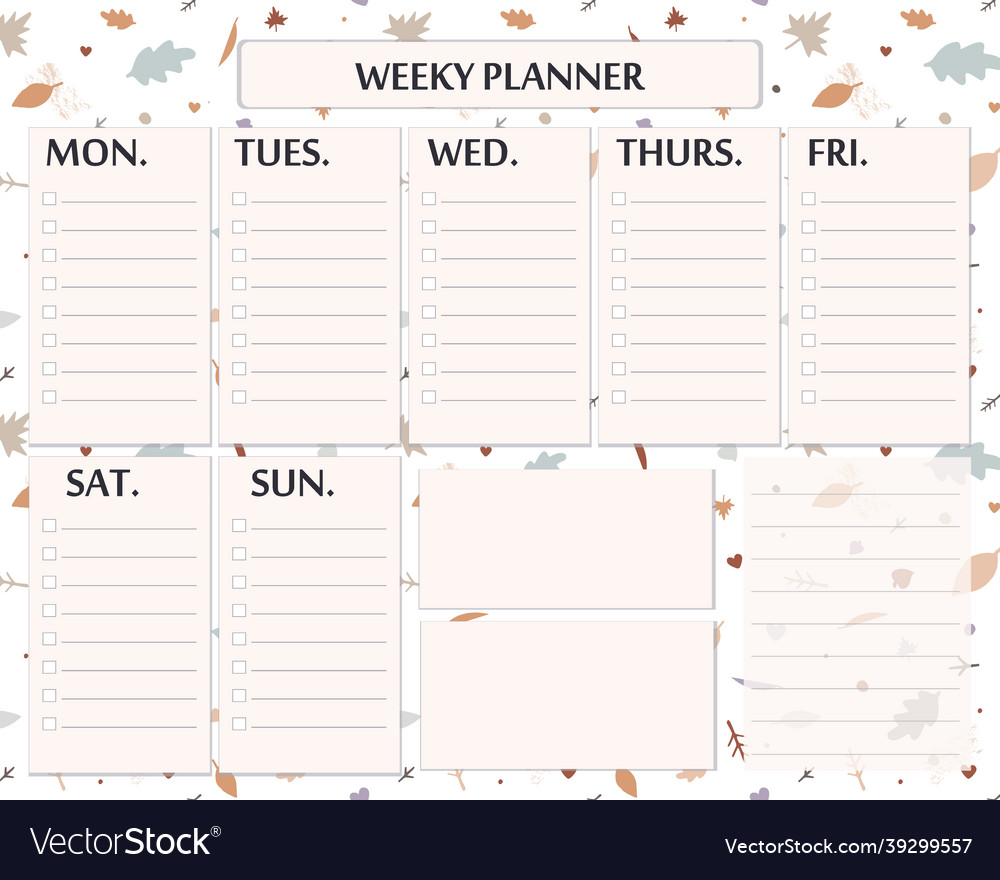 Weekly planner template design for autumn season