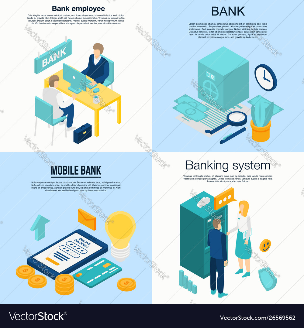 Bank Employee Banner Set Isometric Style Vector Image