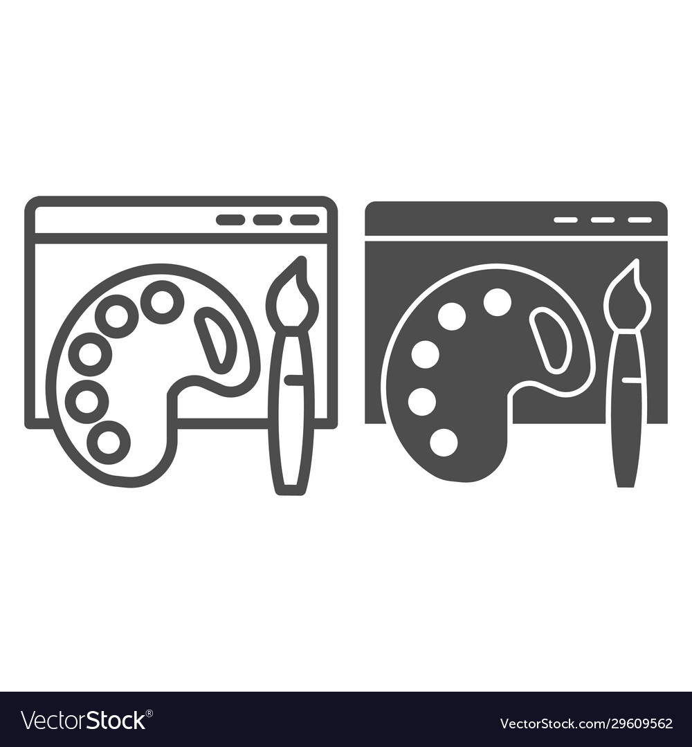 Brush paint browser line and solid icon web page vector image Brush paint browser line and solid icon web page