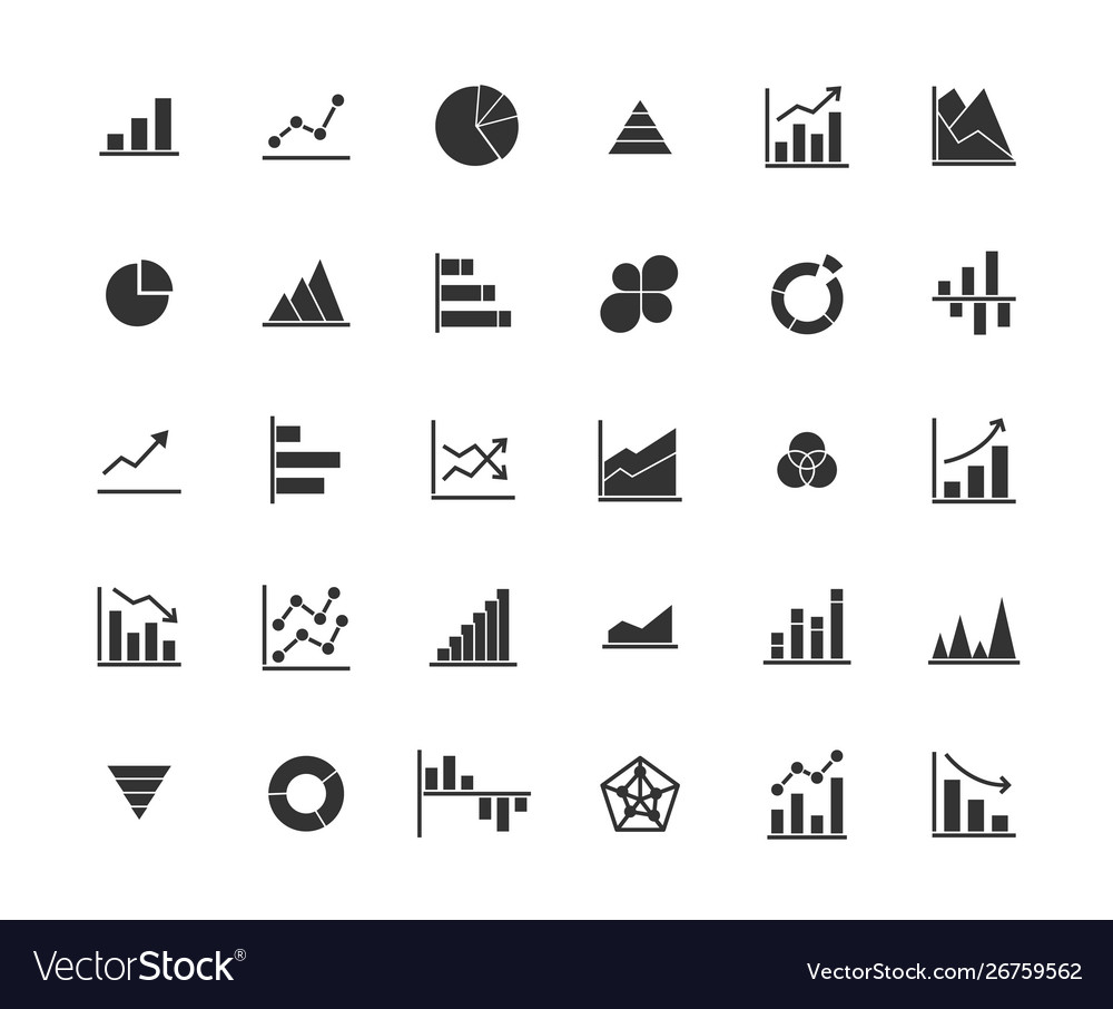 Business graph solid icon set