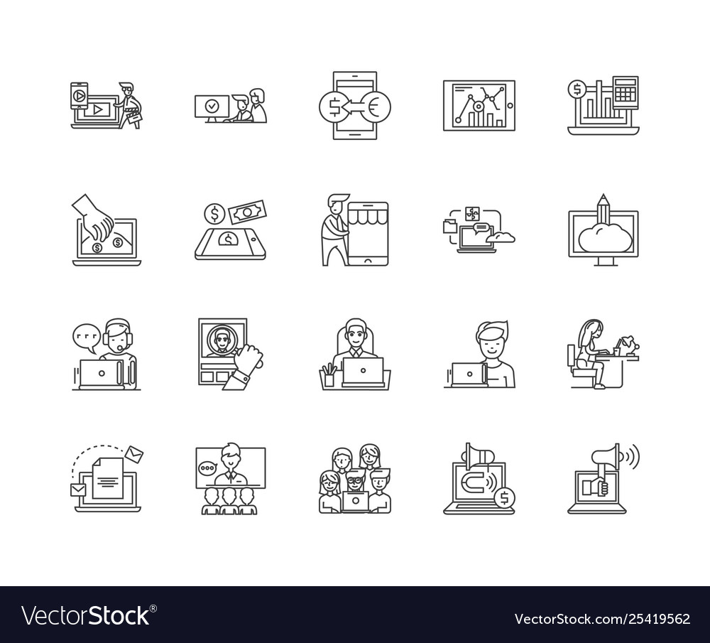 Business networking line icons signs set