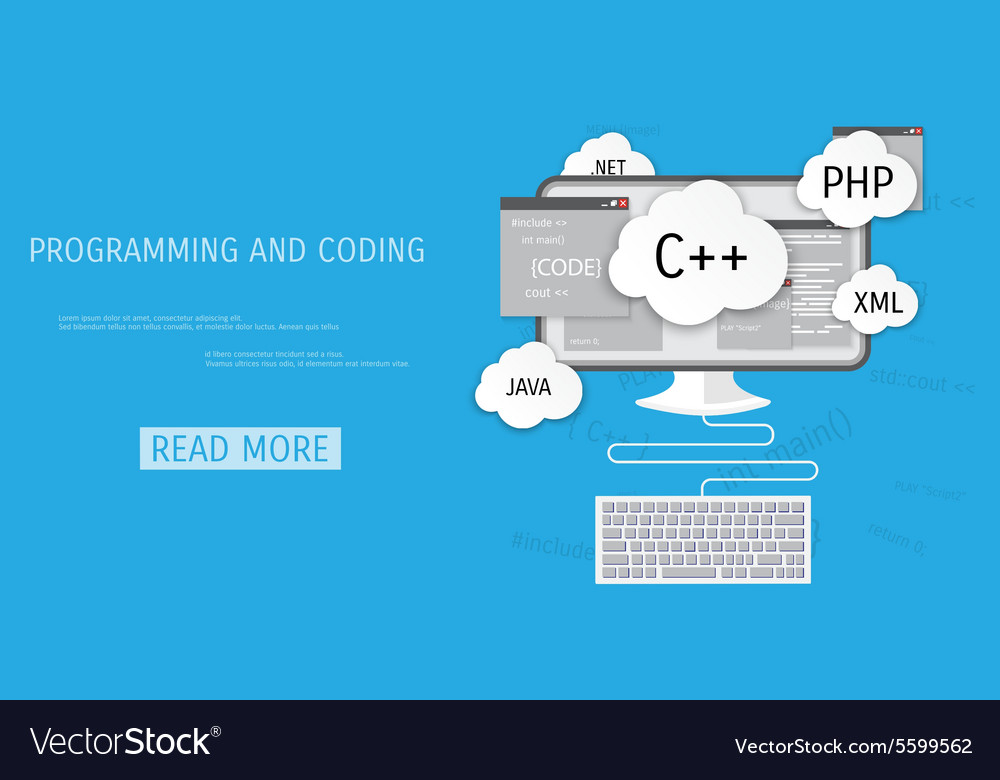 Flat concept programming and coding Royalty Free Vector