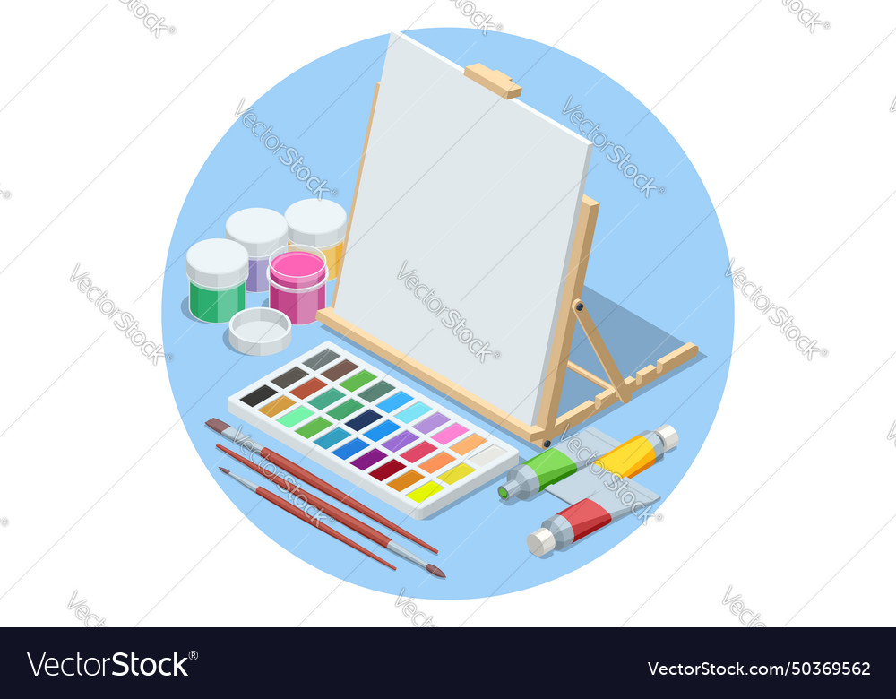 Isometric painting drawing and artwork concept Vector Image