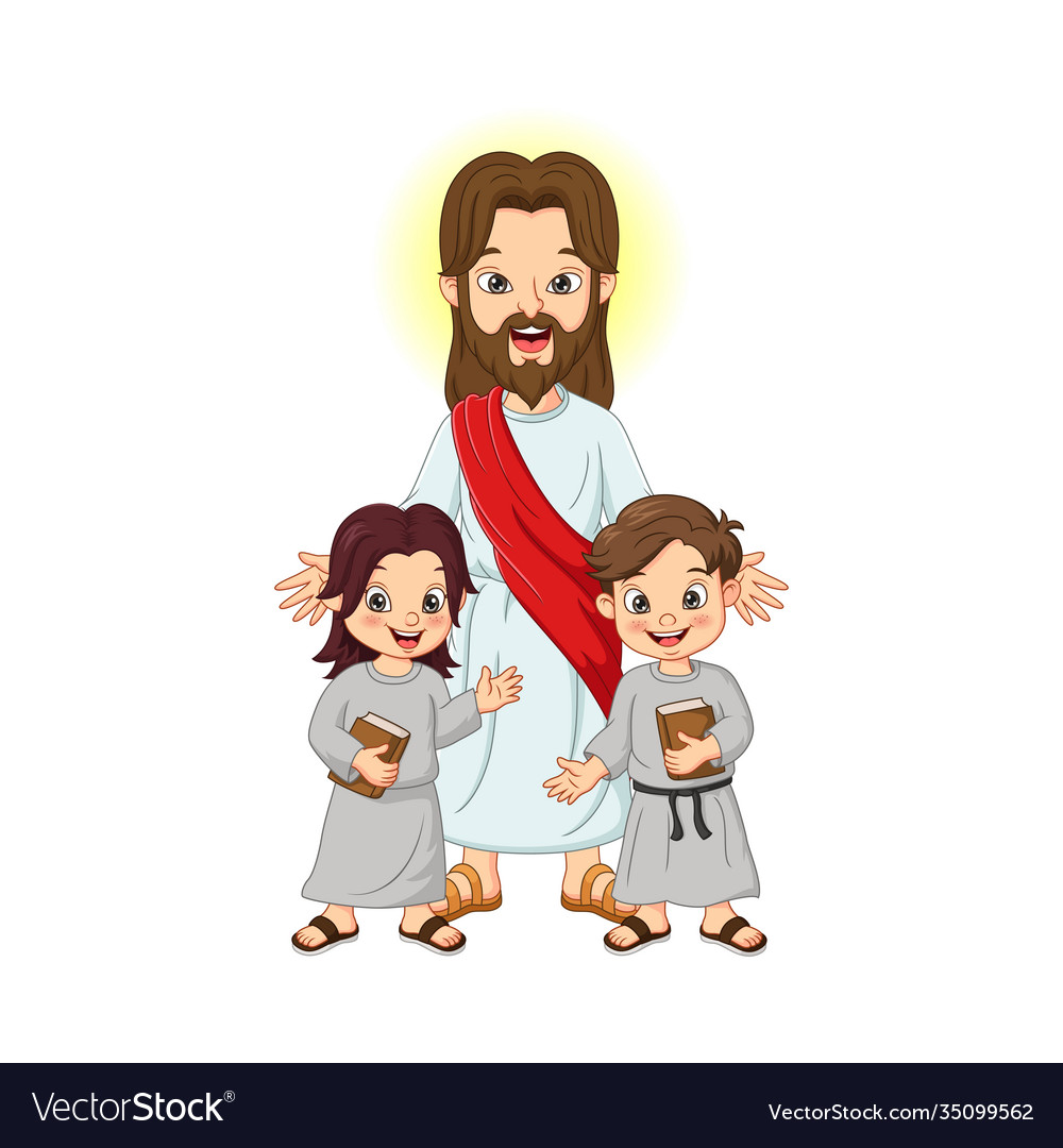 Jesus christ with kids and holy bible book Vector Image