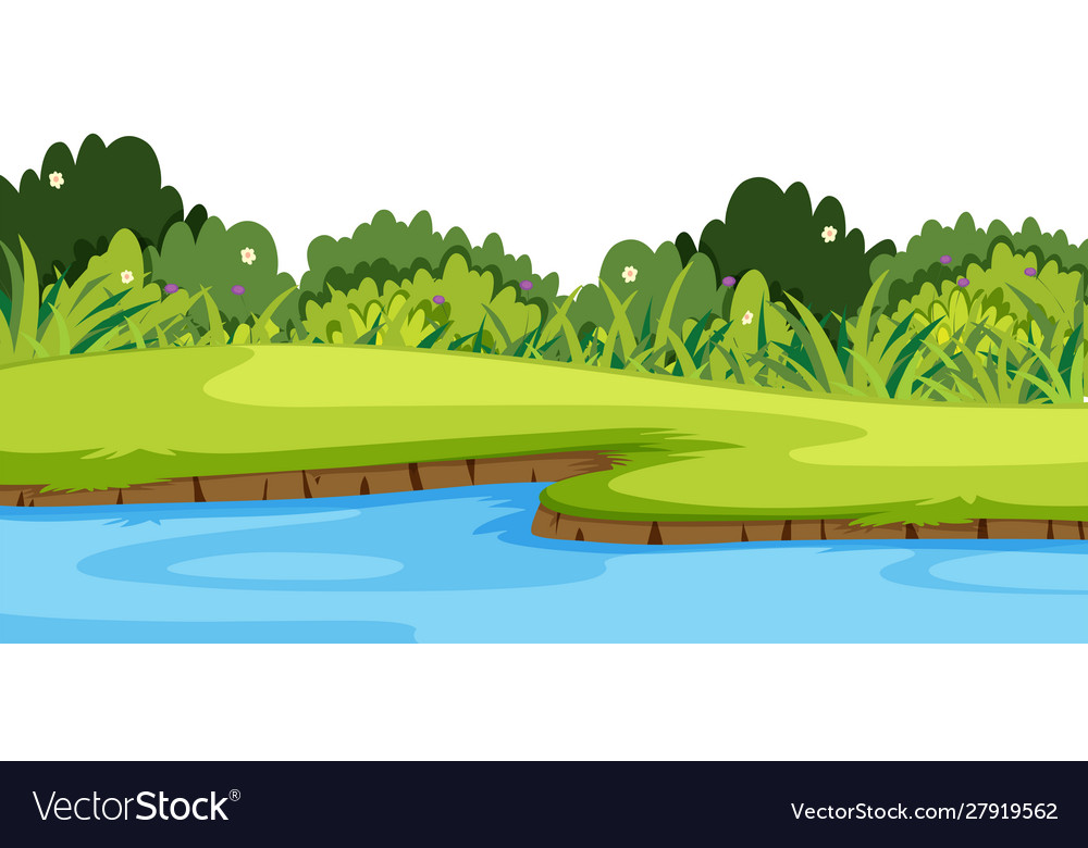 Landscape background with river and green grass Vector Image