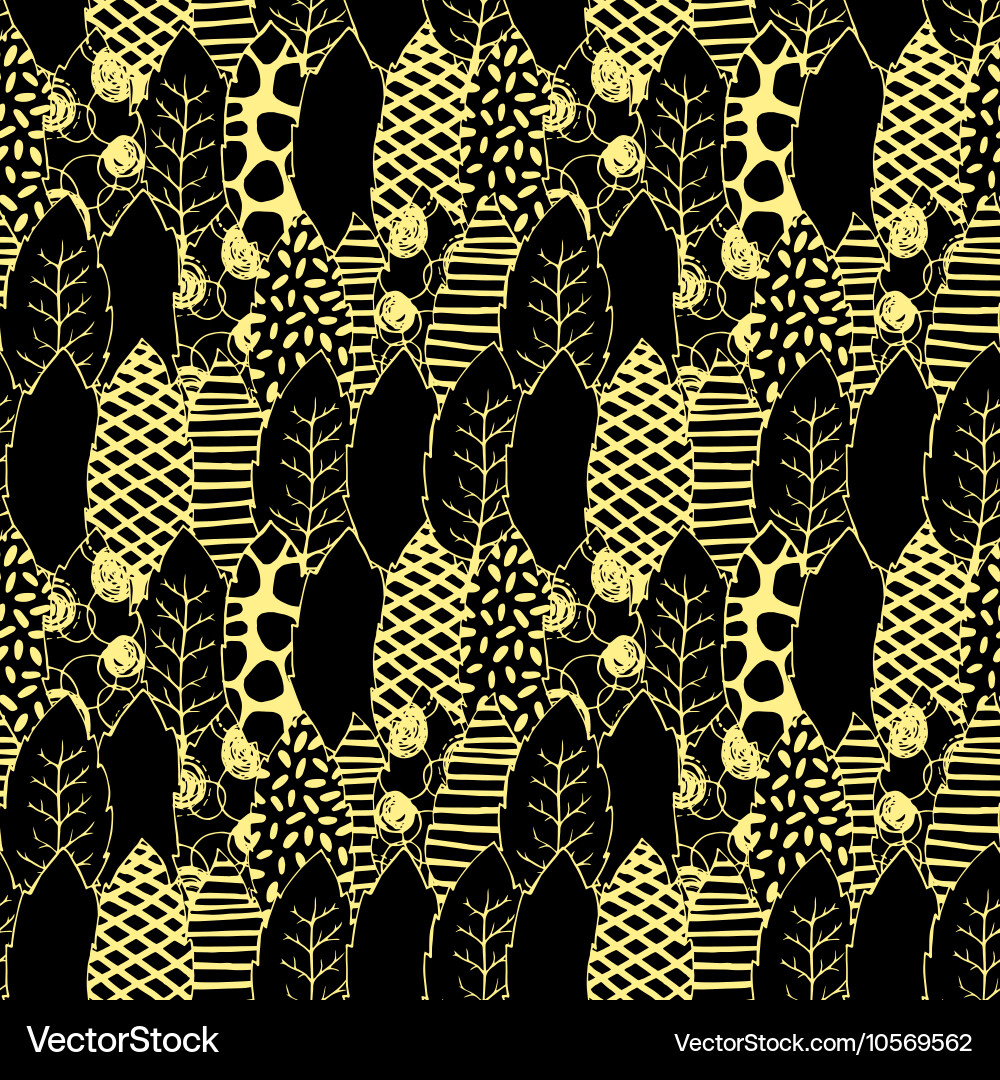 Leaves hand drawn seamless pattern Royalty Free Vector Image