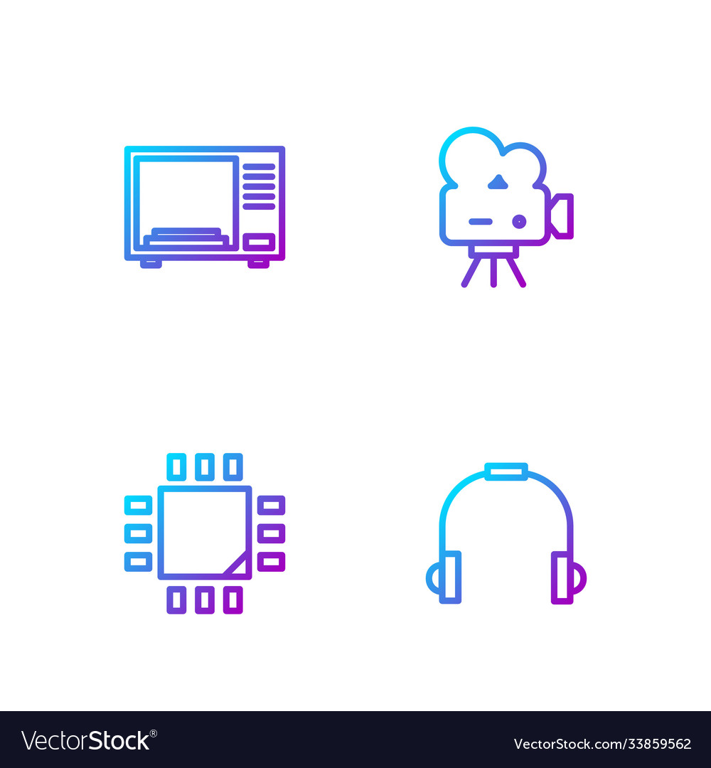 Set line headphones processor with microcircuits vector image Set line headphones processor with microcircuits