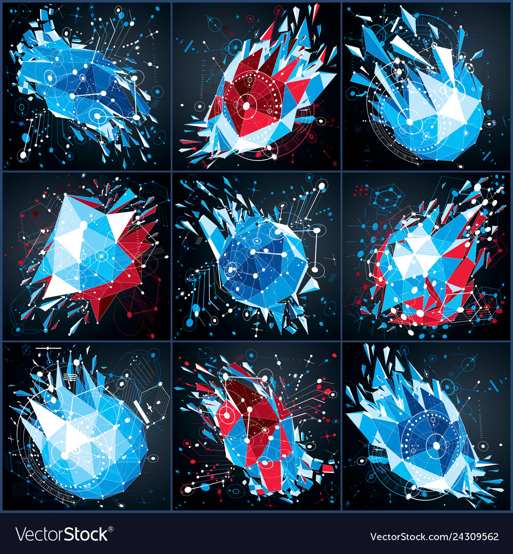 Set of 3d cybernetic tech backgrounds made using vector image Set of 3d cybernetic tech backgrounds made using