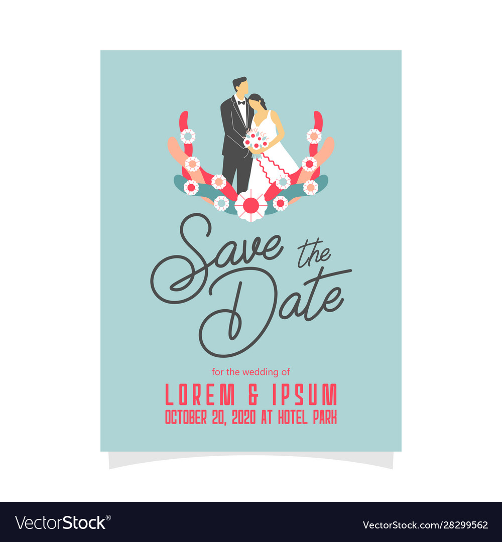 Wedding invitation with couple flat character