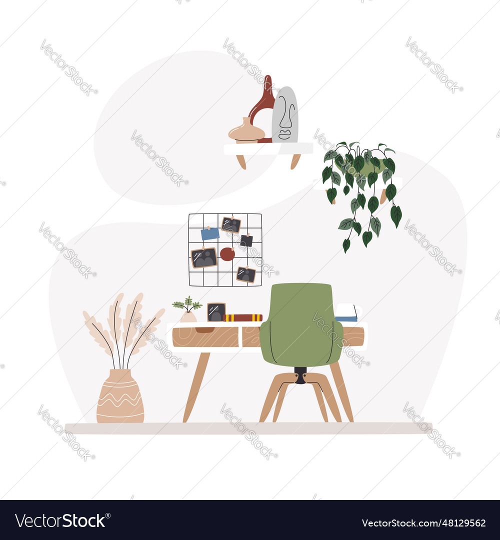 Work space with mid-century style desk Royalty Free Vector