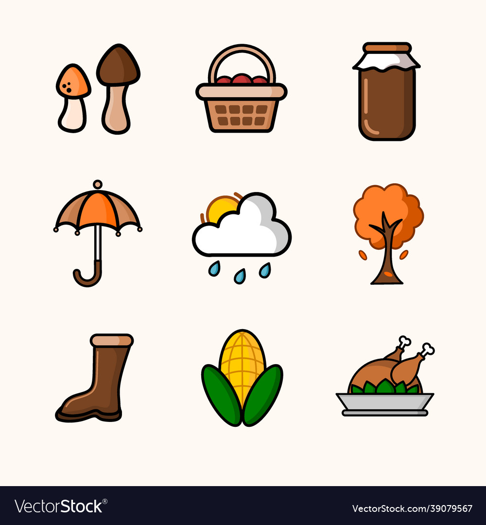 Autumn icon set with detailed