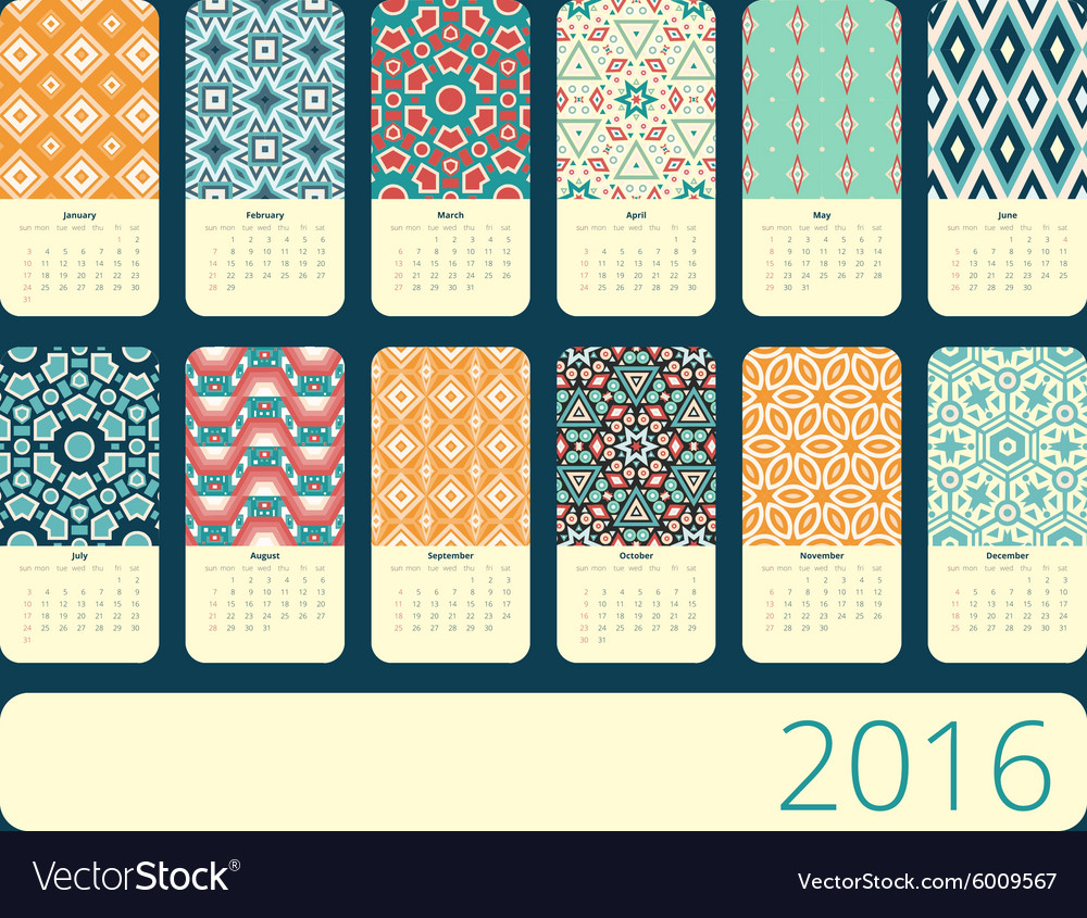 Calendar 12 months geometric vintage pattern Vector Image