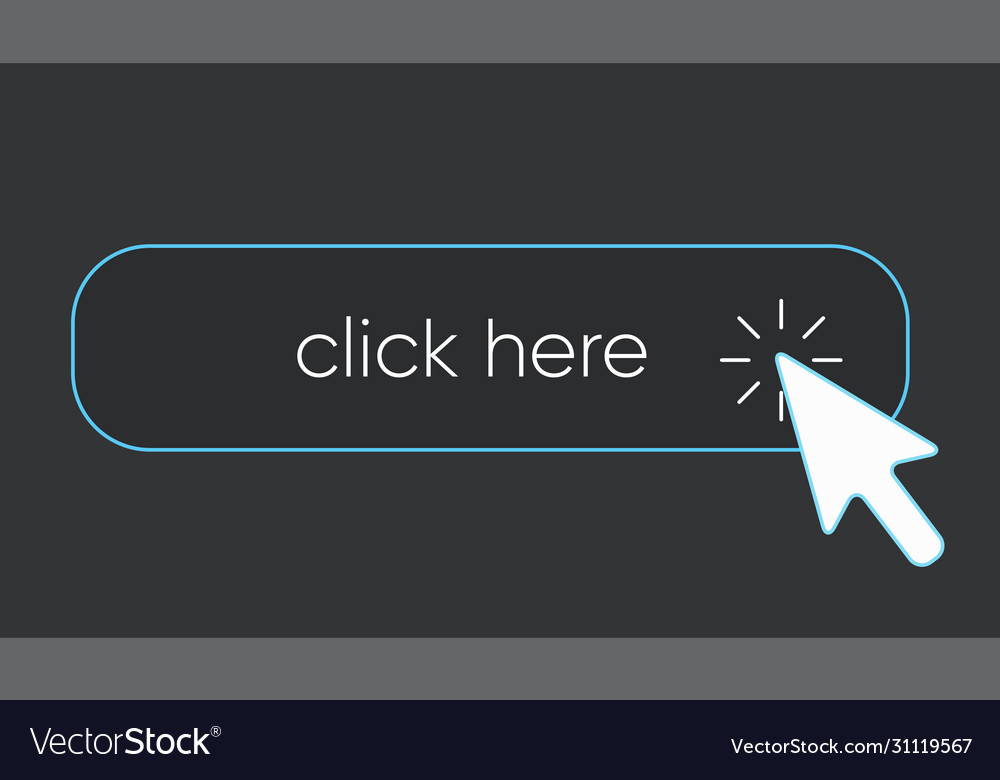 Click here banner web button with action hand vector image Click here banner web button with action hand