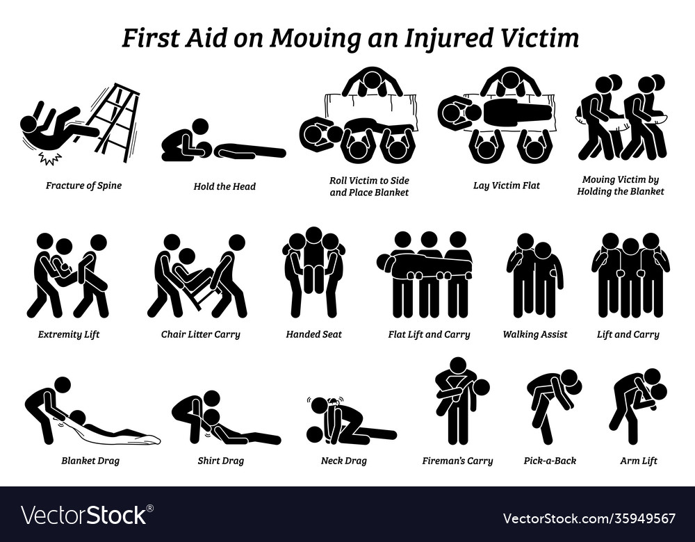 First Aid Techniques On Moving An Injured Victim Vector Image