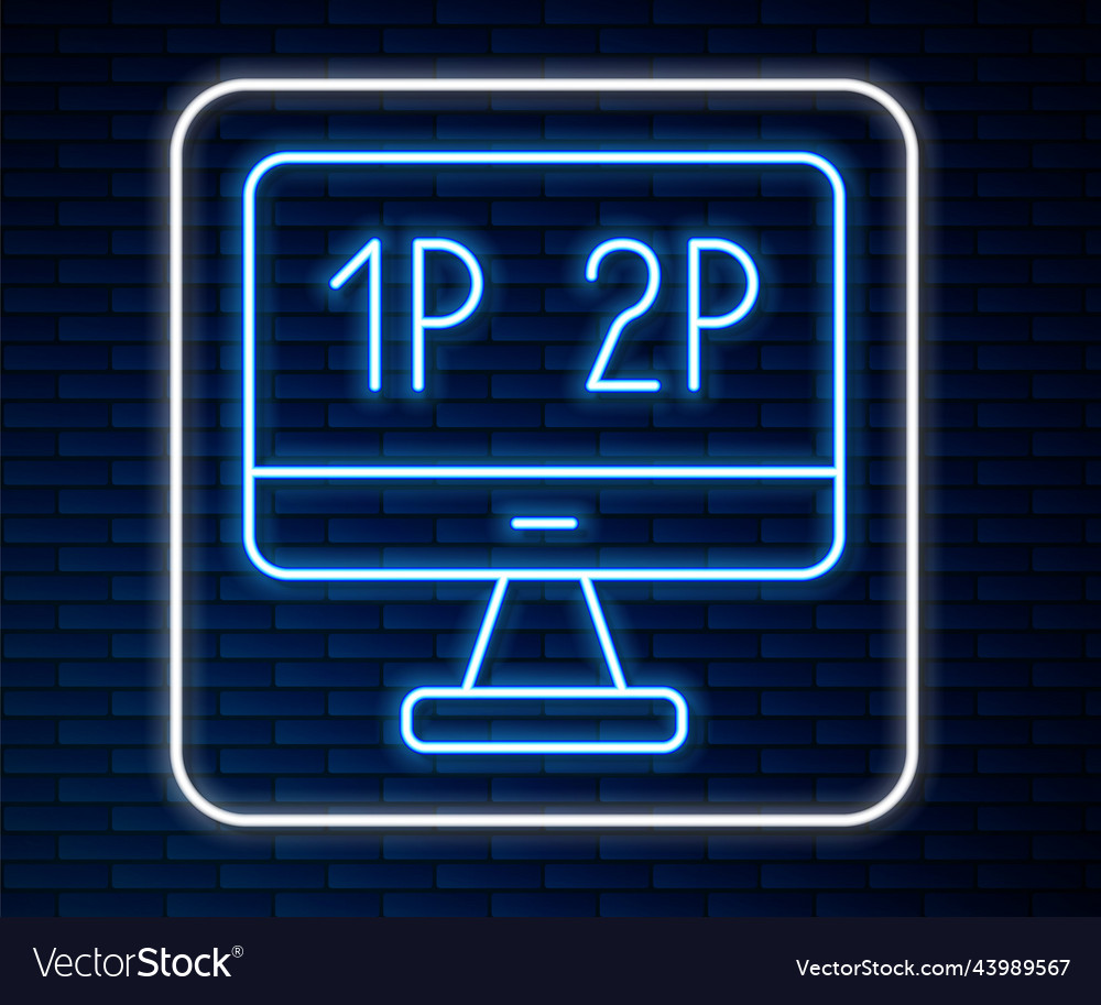 Glowing neon line computer monitor screen icon vector image Glowing neon line computer monitor screen icon