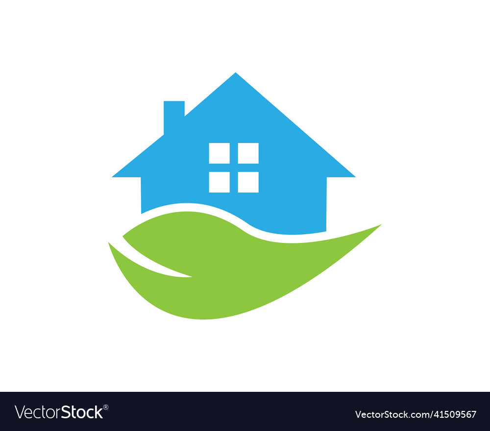 Green eco home with leaf environment logo
