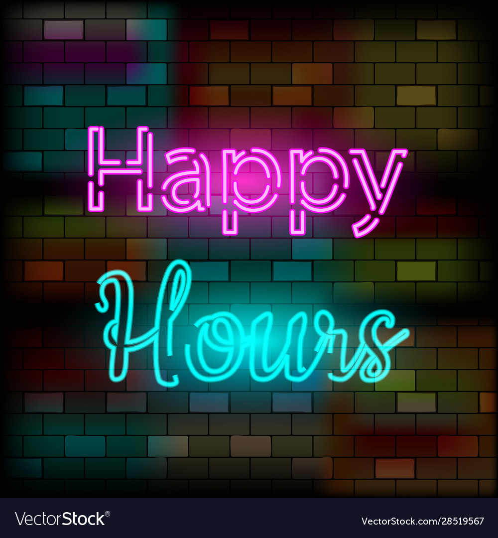 Happy hour neon sign design template Royalty Free Vector