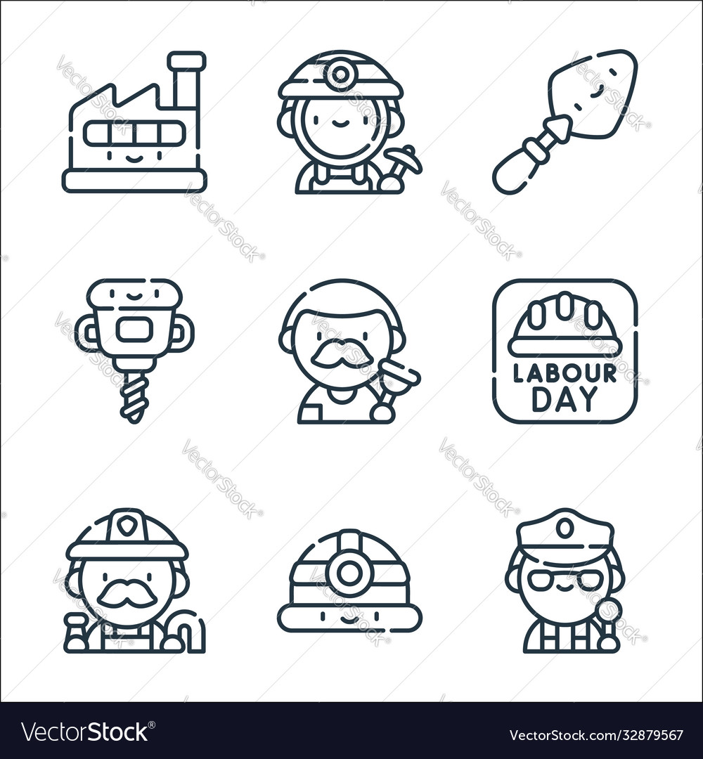 Labour day line icons linear set quality