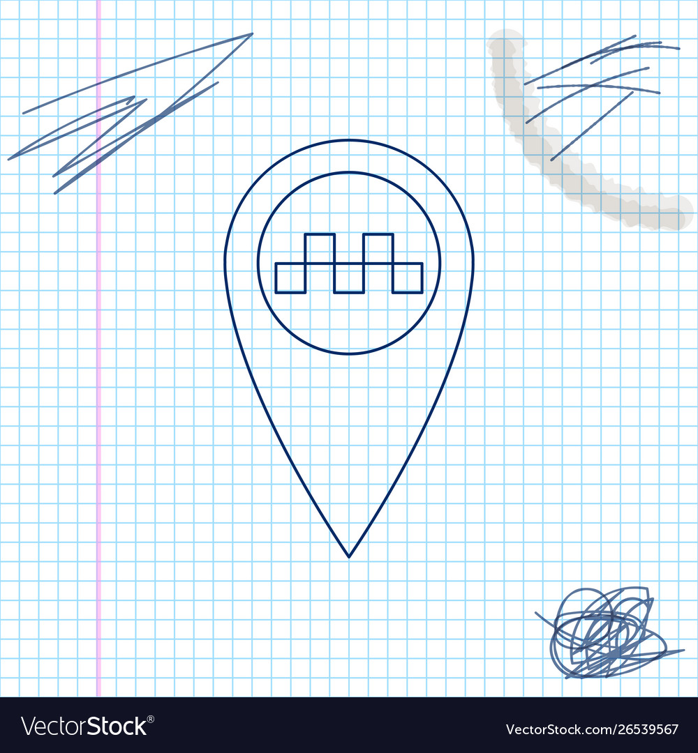 Map pointer with taxi line sketch icon isolated