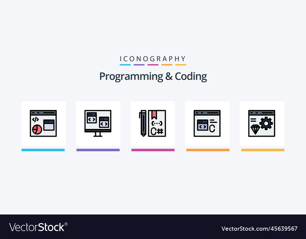 Programmierung und Kodierung Linie gefüllt 5 Icon-Pack