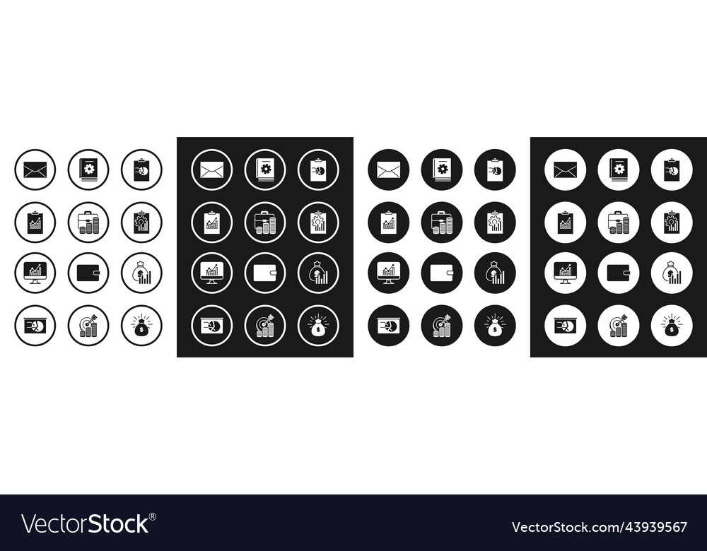 Set clipboard with graph chart briefcase and coin vector image Set clipboard with graph chart briefcase and coin