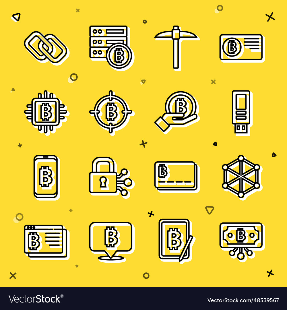 Set line bitcoin with circuit blockchain vector image Set line bitcoin with circuit blockchain
