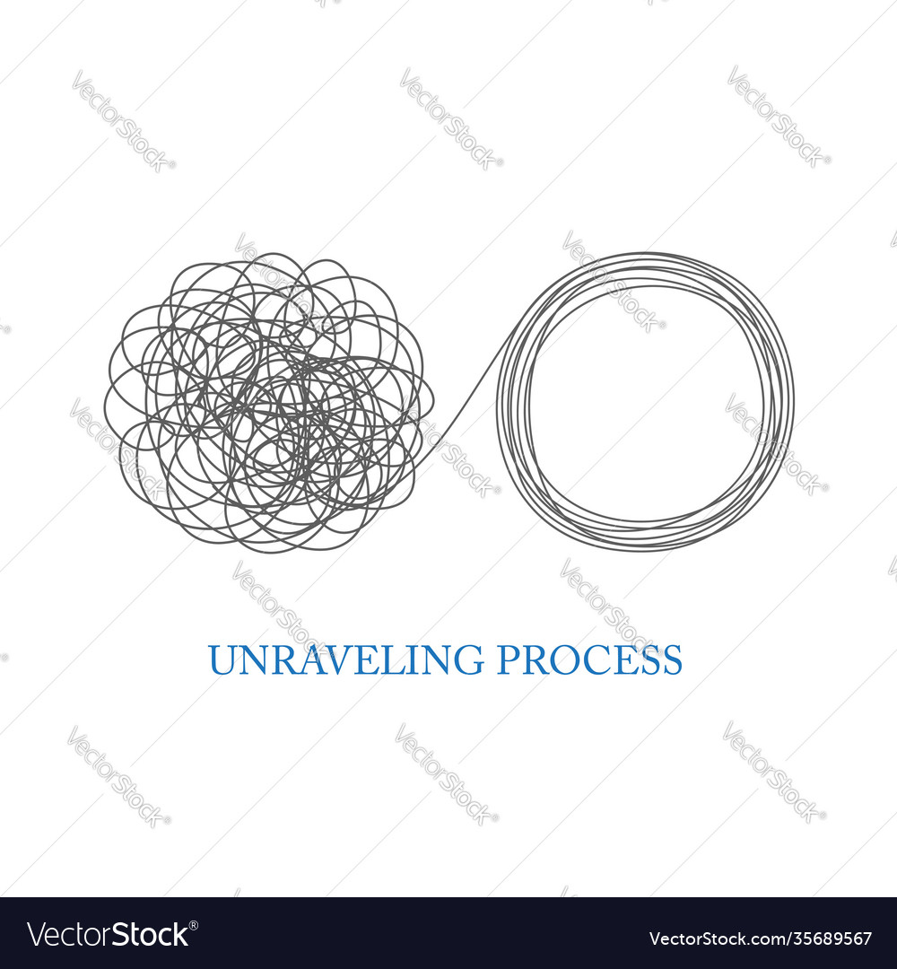 Tangled and unraveled tangle problem solving vector image Tangled and unraveled tangle problem solving