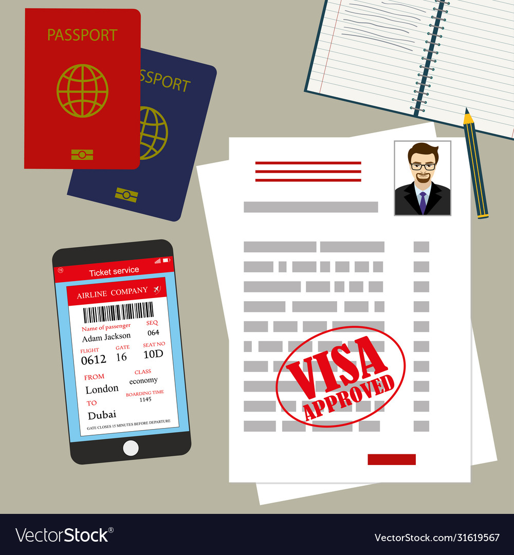 Visa approved blank or work permit passport and Vector Image