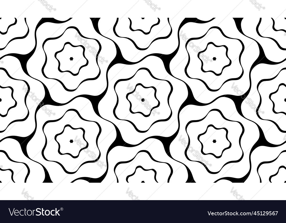 Wavy Blumenmuster - Schwarz & Weiß