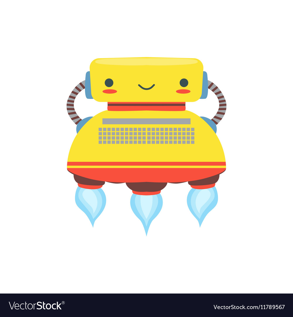 Yellow flying friendly android robot character