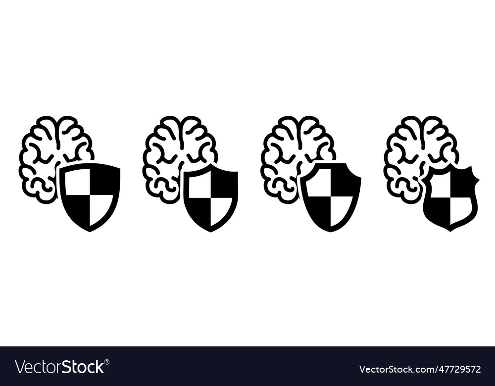 Brain icon behind shield different versions vector image Brain icon behind shield different versions