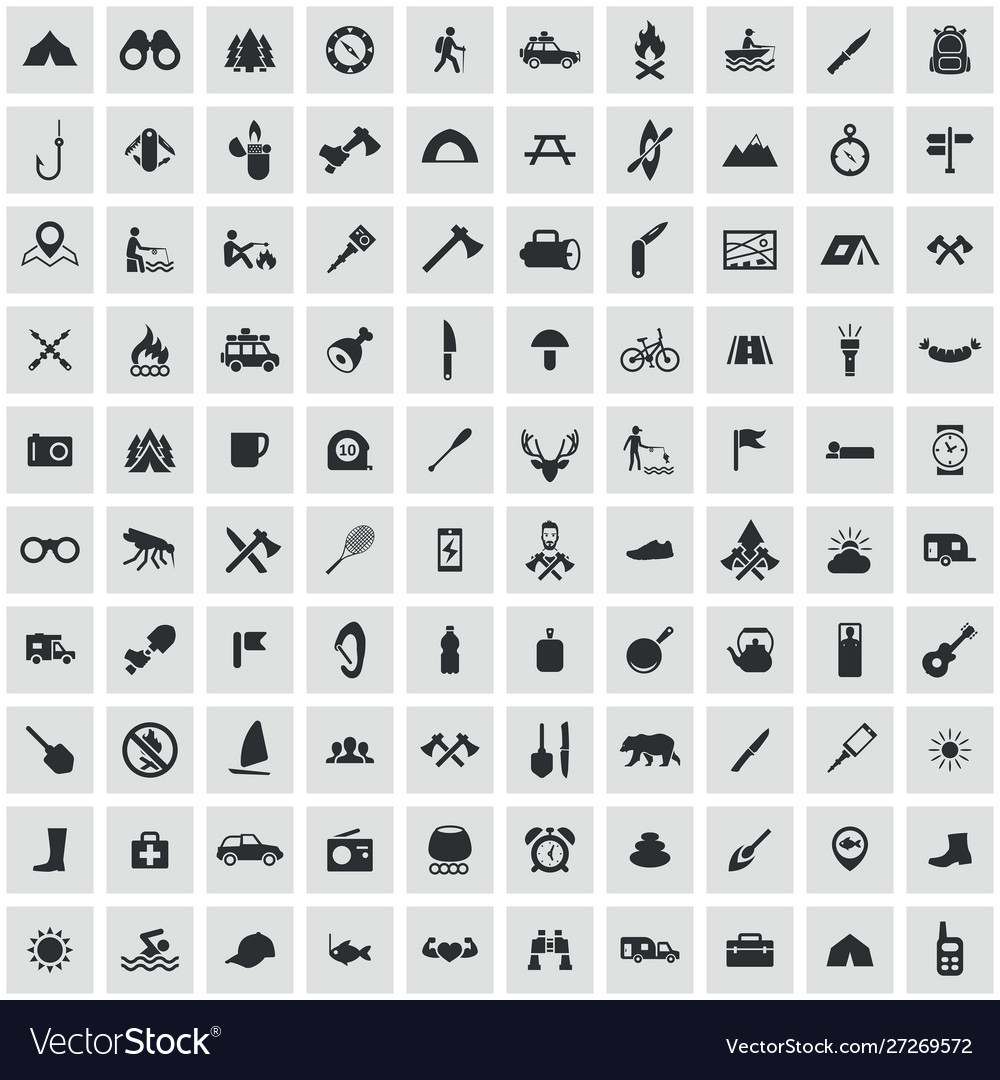 Camping 100 icons universal set for web and ui