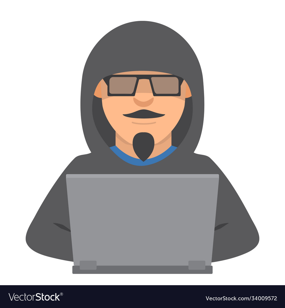 Computer hacker with laptopcriminal steals Vector Image