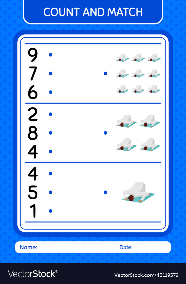 Count and match game with praying worksheet