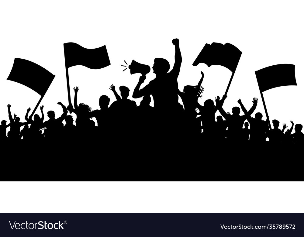 Crowd people with flags banners sports mob Vector Image