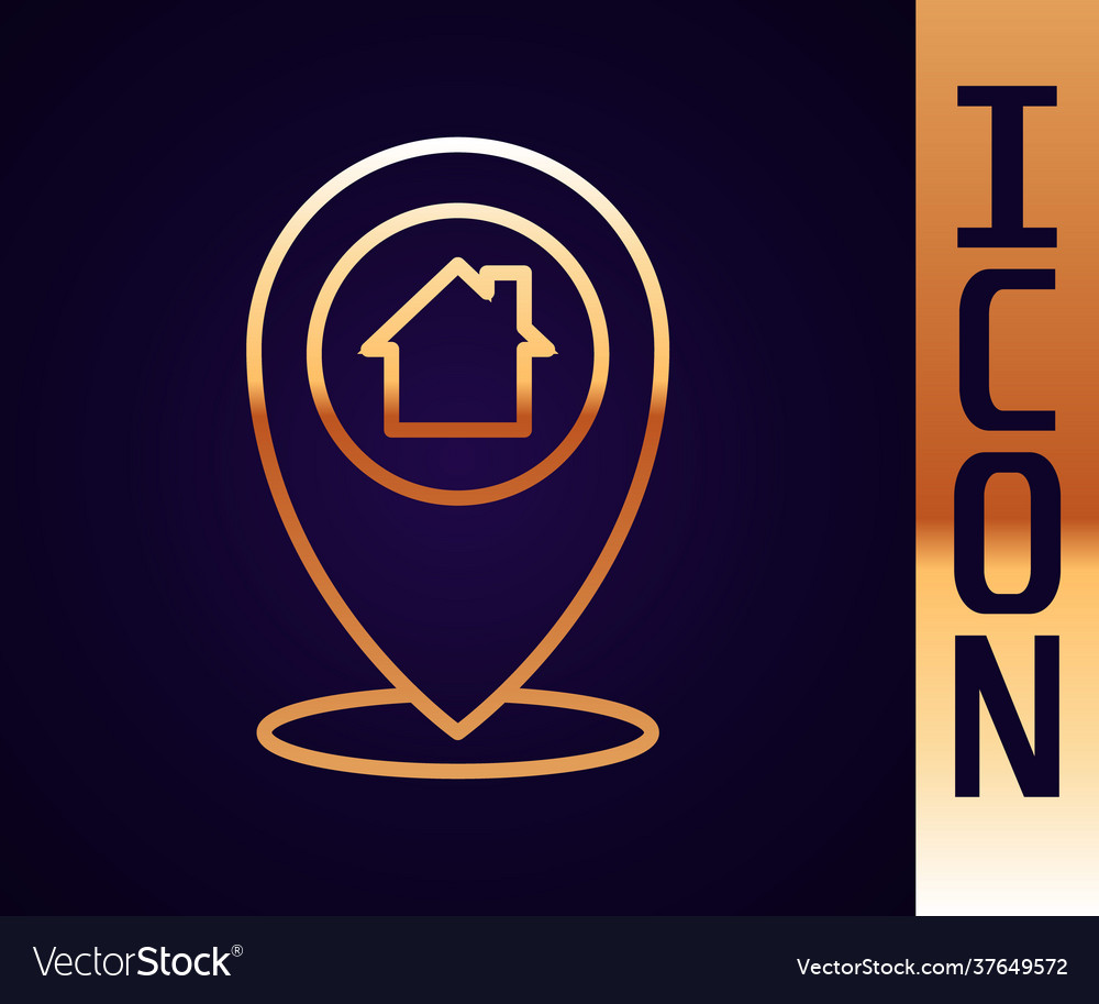 Gold line map pointer with house icon isolated vector image Gold line map pointer with house icon isolated