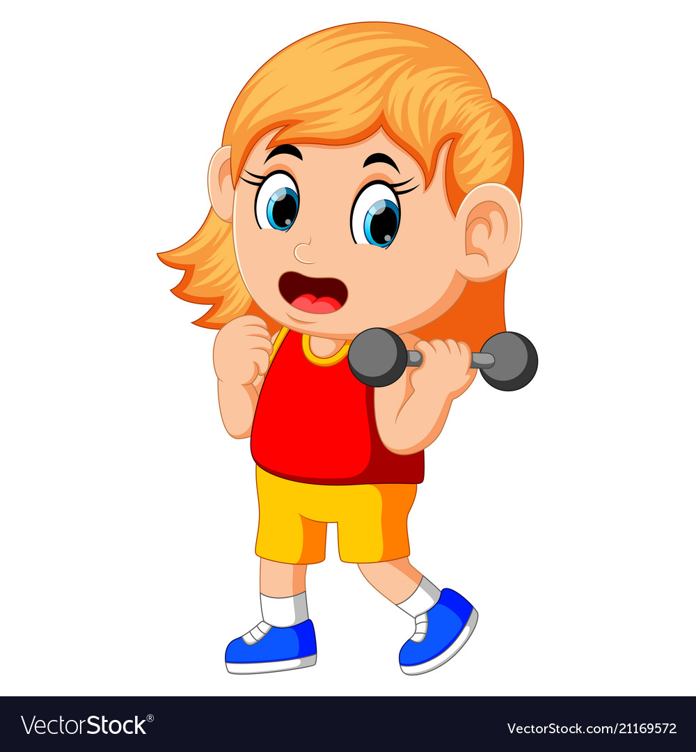 Happy girl doing weightlifting Royalty Free Vector Image