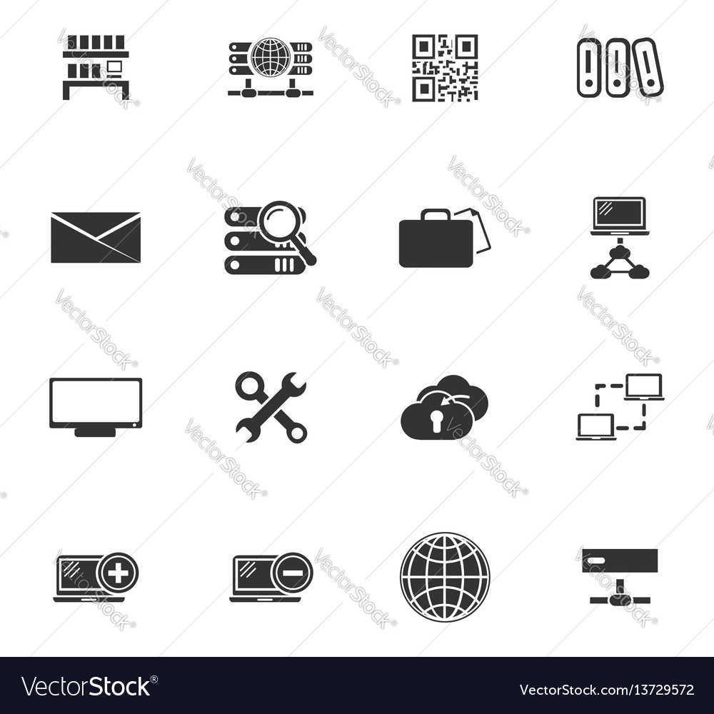 Internet server network icons set