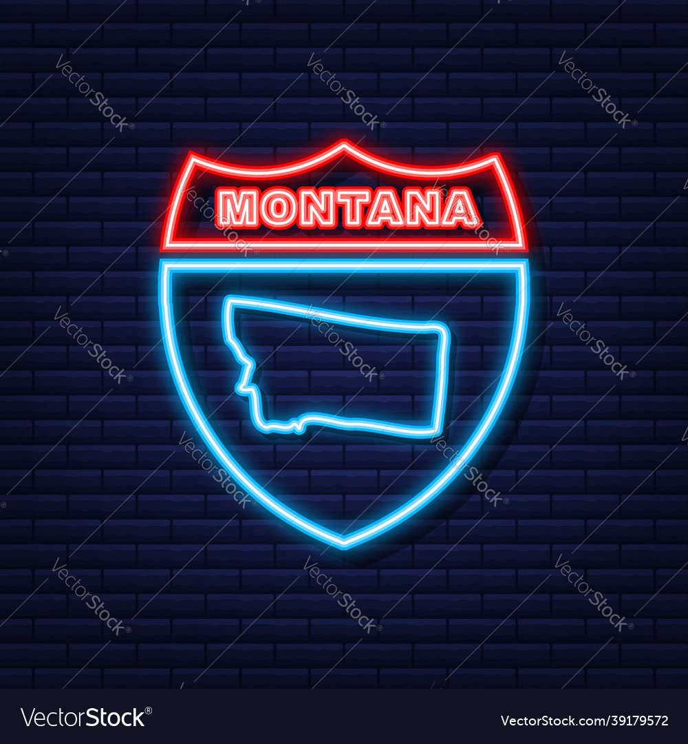 Montana State map neon icon