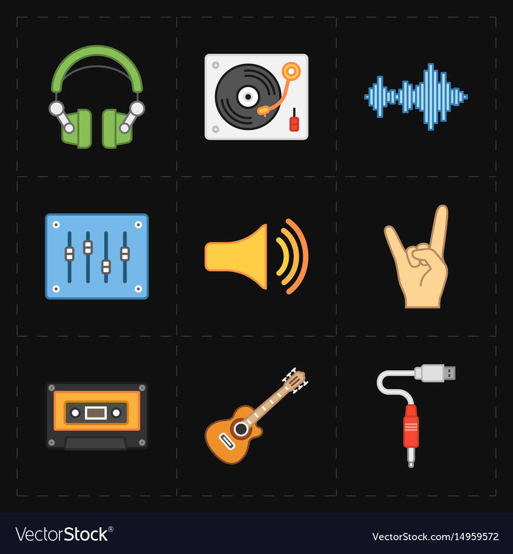 Nine universal flat music icons