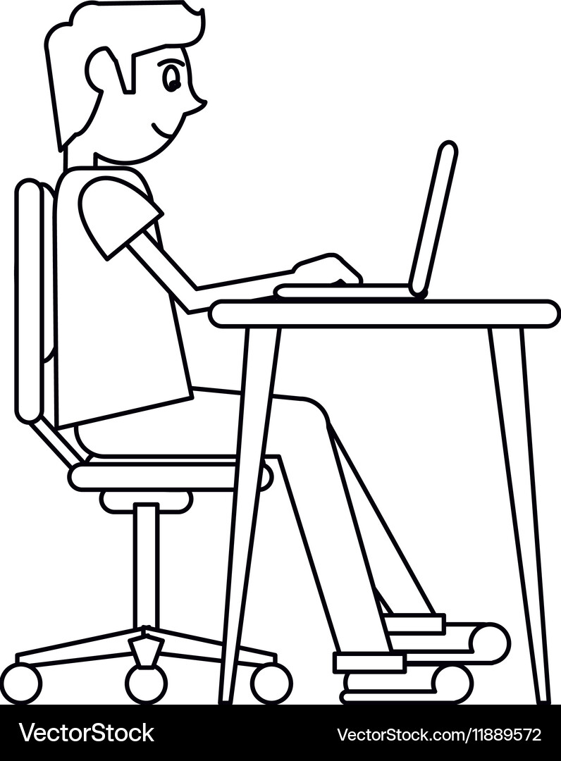 Pictograph man working front computer with pc Vector Image