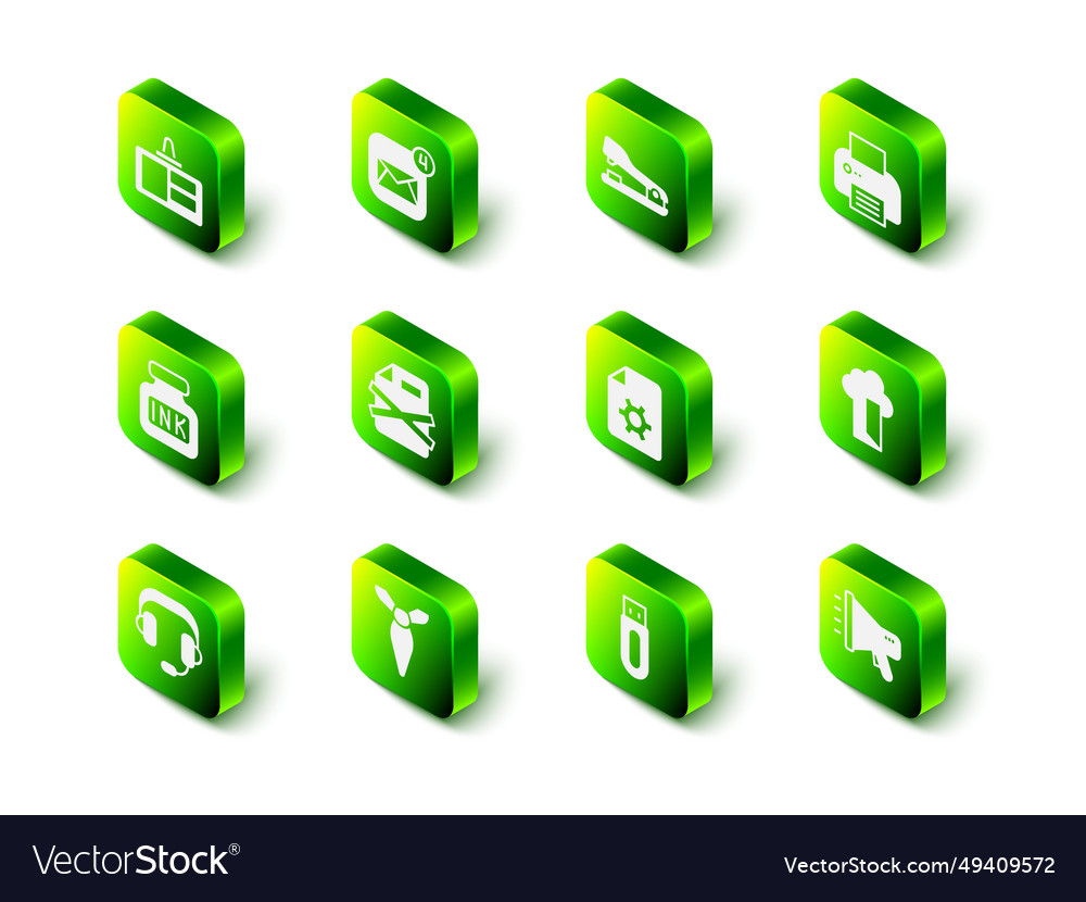 Set envelope stapler printer cloud database vector image Set envelope stapler printer cloud database