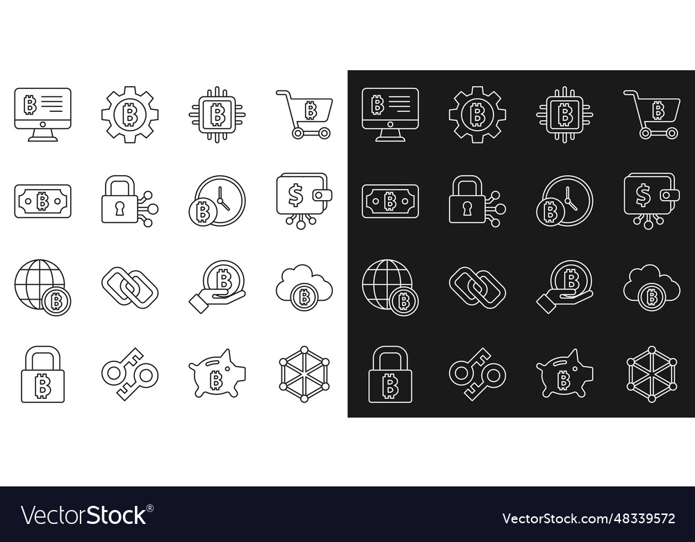 Set line blockchain technology cryptocurrency vector image Set line blockchain technology cryptocurrency