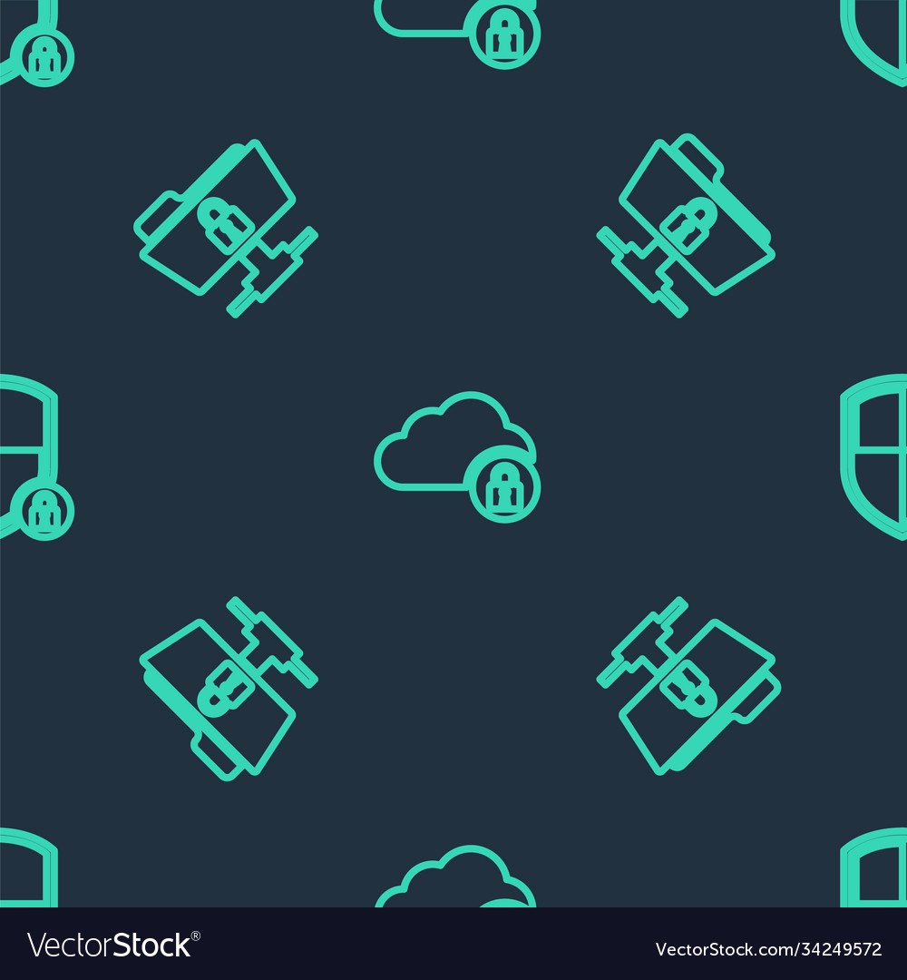 Set line cloud computing lock ftp folder vector image Set line cloud computing lock ftp folder