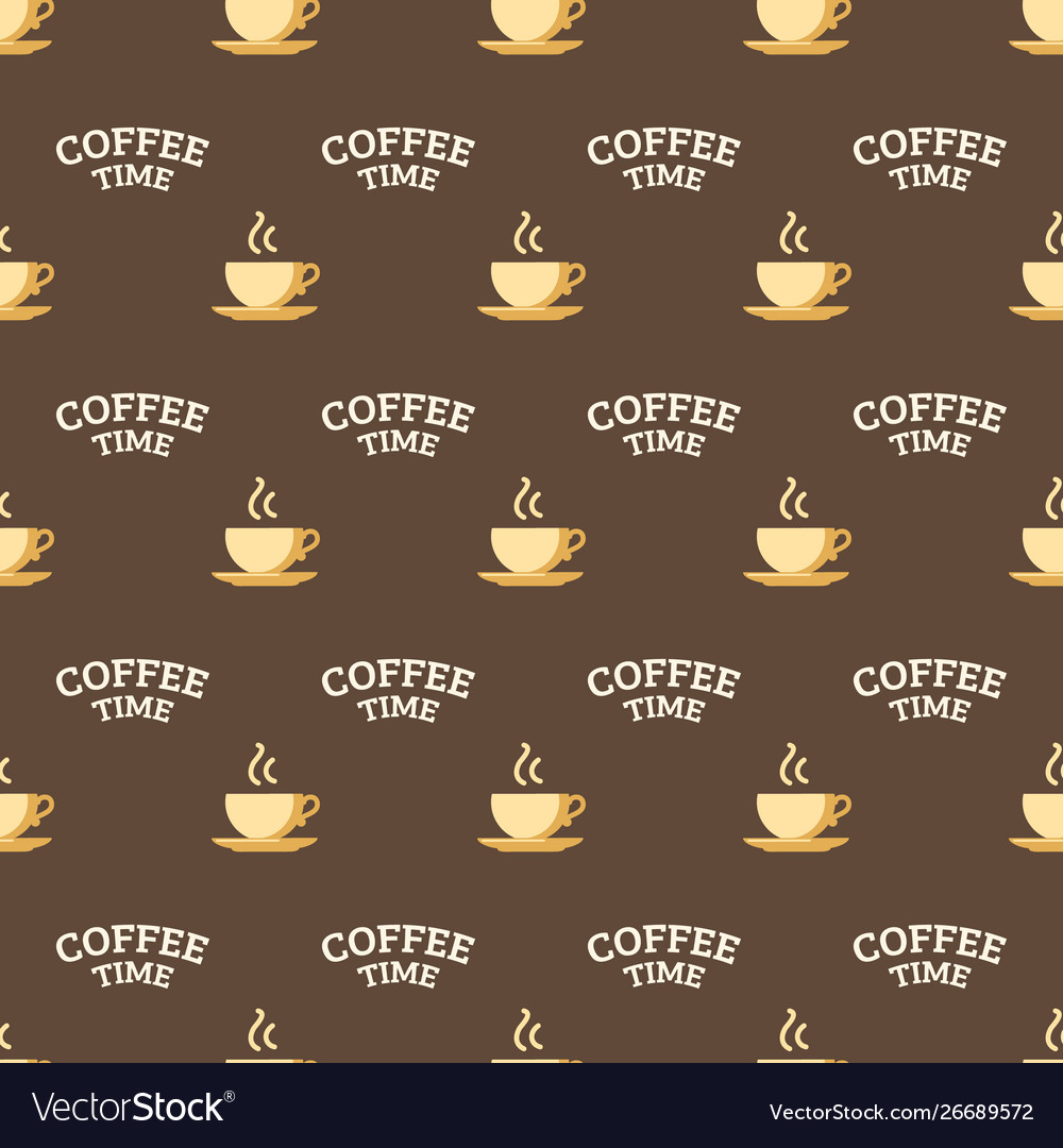 Steaming cups and text seamless pattern