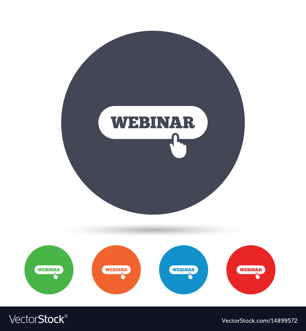 Webinar with hand pointer sign icon web study