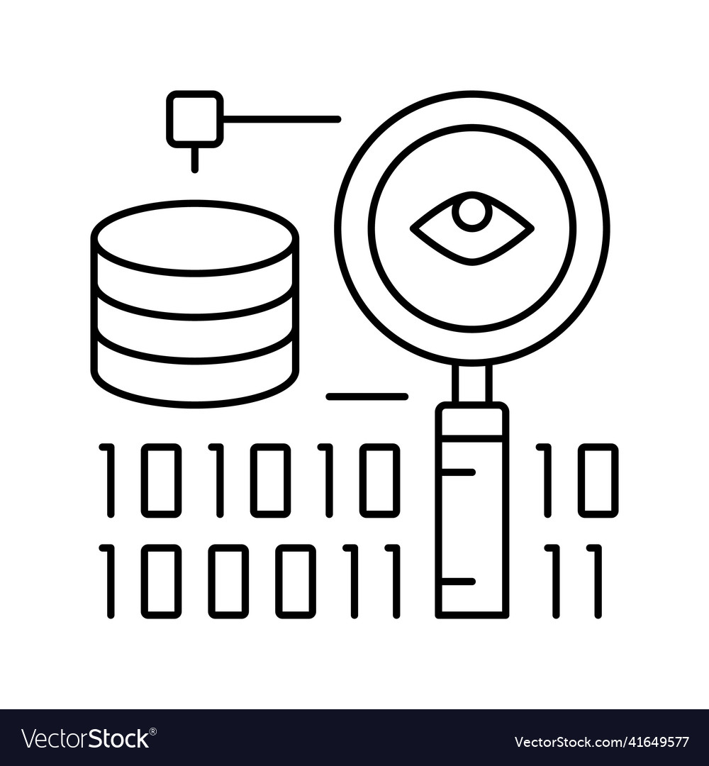 Analysis binary digital processing line icon vector image Analysis binary digital processing line icon