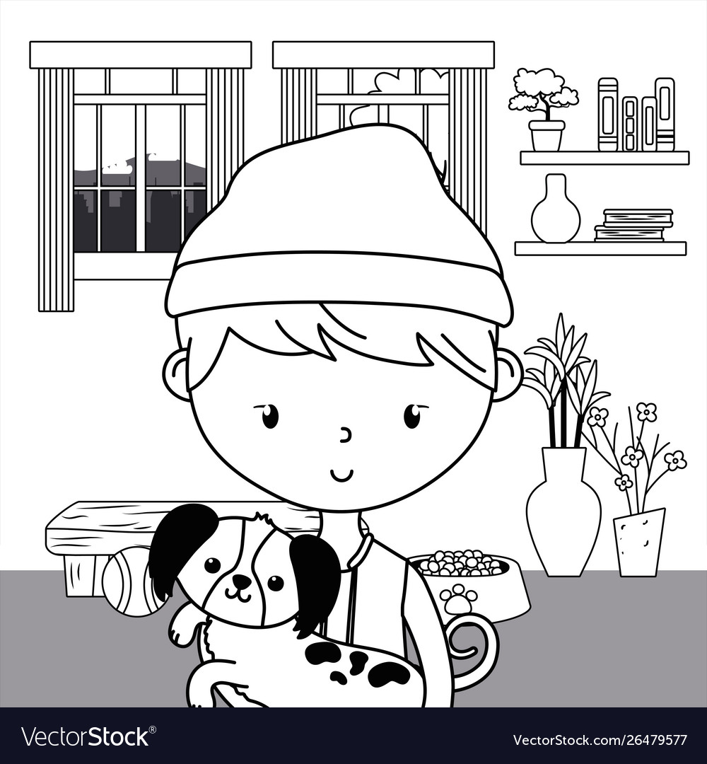 Boy with dog cartoon design