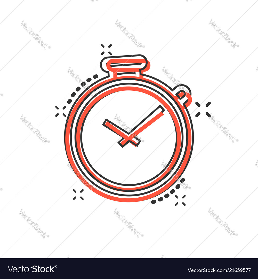 Cartoon clock timer icon in comic style time