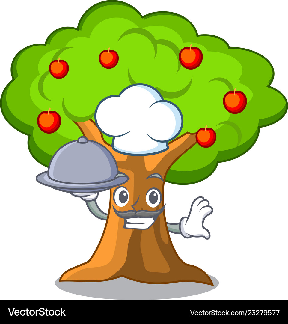 chef-with-food-apples-on-tree-branch-character-vector-image